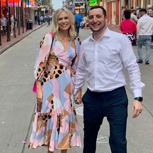 Colorful spring wrap dress long sleeves